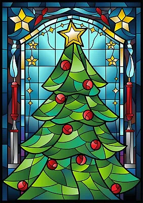 Buy Christmas Stained Glass Bauble Snowflakes Window Stickers Clings Reusable CLING • 7.99£