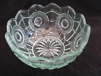 Buy Serving Bowl, Heavy Pressed Clear Glass, Scalloped Rim, 1950s Vintage • 12£