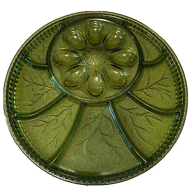 Buy Vintage Indiana Green Glass Deviled Egg Relish Serving Plate Platter 12.75  • 49.68£