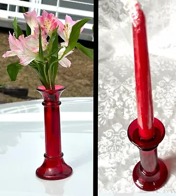 Buy Vintage Set Of 2 Indiana Glass Deep Red  Candlestick Holders Or Vases 7  • 18.22£