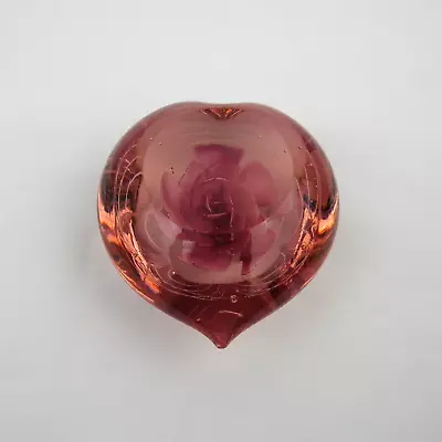 Buy Vintage Heart Shaped Ruby Pink Glass Paperweight Art Glass Heart Swirl Rose • 9.99£