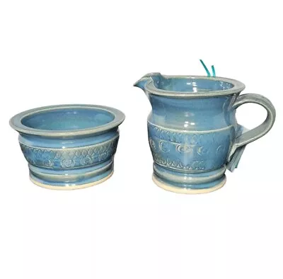 Buy Irish Studio Pottery Cream & Sugar Bowl Blue Handmade CILLCUAIN Ireland Vintage • 37.88£