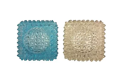 Buy Fenton Hobnail Salt Cellars Candle Holders Square Glass Aqua Blue And Clear Pair • 12.30£