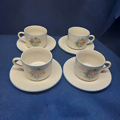 Buy Vintage Tabletops Unlimited Stoneware  Victorian Rose  4 Sets Cups/Saucers EUC  • 15.34£