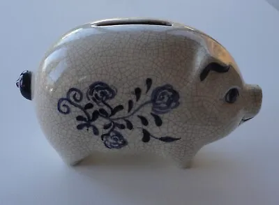 Buy Vintage Mint Potting Shed Dedham Pottery Blue Flower Pig Coin Bank 97USA MC56 • 168.51£