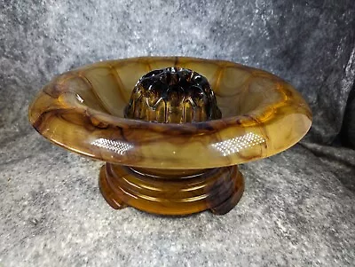 Buy Antique 1930s Glass Davidson Amber Cloud Large Bowl With Flower Frog & Stand  • 14.99£