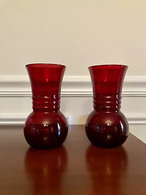 Buy Royal Ruby Flared 6 Inch Vases Set Of 2 Red Depression Glass 1938 • 18.29£