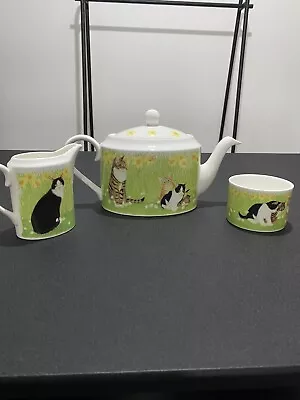 Buy M&S Fine Bone China Cat Design Teapot Sugar Bowl Milk Jug St Michael, Never Used • 24.99£