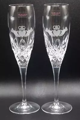 Buy PAIR Of Galway CLADDAGH WEDDING CHAMPAGNE FLUTES 1st Quality Cut Glass • 12£