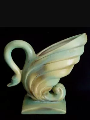 Buy 1950s Deco Glazed Turquoise Swan Vase/Planter Clay Pottery  #511 • 24.07£