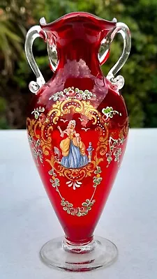 Buy Salviati / Moser Ruby, Rich Gilt And Enameled Glass Bud Vase • 8£