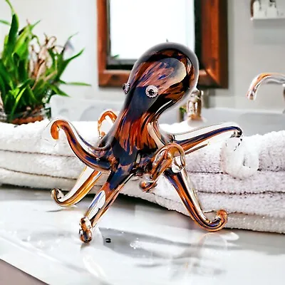 Buy Brown Octopus Gift Glass Ornament Animal Figurine Hand Blown Decor  Nautical • 29.99£