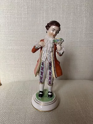 Buy Vintage Dresden Lace Porcelain Figure Young Man /Boy With Posy Of Flowers • 5£