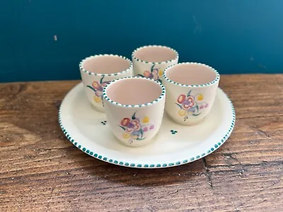 Buy Vintage Poole Pottery Hand Painted Egg Cups And Saucer (Small Chip) • 10£