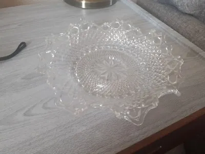 Buy Sowerby Art Deco Pressed Glass Clear Fluted Ruffled Edge Bowl • 8£