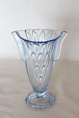 Buy Art Deco Blue Glass Loop Pattern Vase By Stolzle • 13.99£