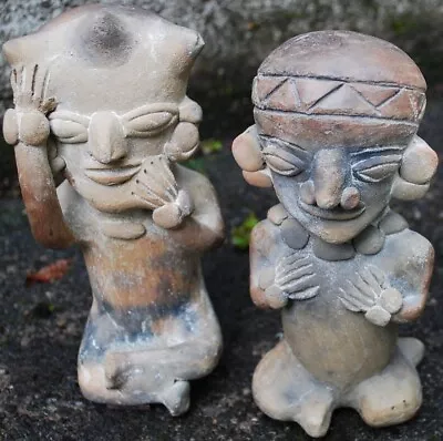 Buy Pair 2 Mexican Pre-Columbian Pottery Clay HUMAN EFFIGY IDOL FIGURES Antique 7  • 777£