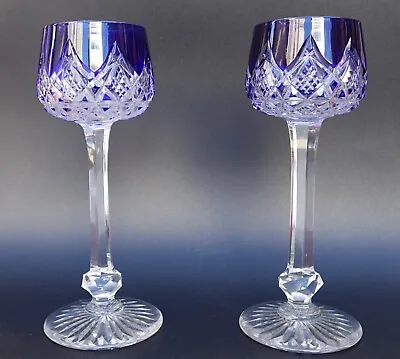 Buy PAIR FRENCH Baccarat COLBERT Blue Cut Crystal Hoock Wine Glass • 1,019.48£