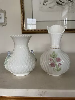 Buy 2 Belleek Ireland Irish Porcelain FLORAL Vases GORGEOUS! • 60.41£