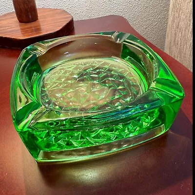 Buy Vintage Green Glass Ashtray Czech Rudolf Jurnikl Sklo Union MCM Huge • 40.29£