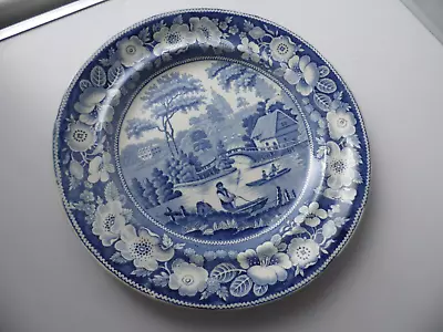 Buy Antique Blue Pearlware Henshall Gleaners Ceramic Plate • 10£