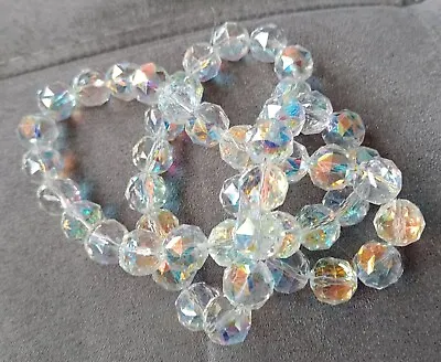 Buy Beautiful Crystal Cut Faceted Glass Beads Clear AB. 12mm. Pk Of 10. Round.  • 1.99£