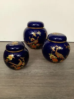 Buy Hand Painted Carltonware Blue Lustre Gold Pheasant Flowers Ginger Pots 3Pots • 85£