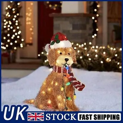 Buy Christmas Light Up Dog Figurine Wearing Xmas Hat LED Outdoor Party Ornaments • 7.49£