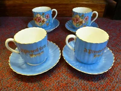 Buy Old Vintage A Present From Bangor Pottery Ceramic Tea Set 4 X Cups & Saucers Gin • 19.95£
