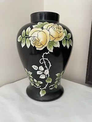 Buy Large Vintage Grimwades Rubian Art Ware Black Vase With Roses • 9.99£
