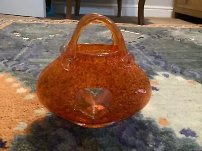 Buy Heart Shape Cut Out Glass Handbag Red/orange Speckled Heavy Glass Ornament/vase • 19.99£