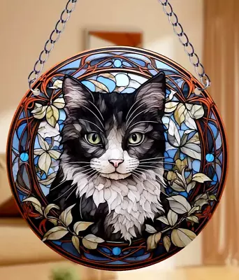 Buy Black White Cat Design Suncatcher Stained Glass Effect Home Decor Christmas Gift • 6.85£