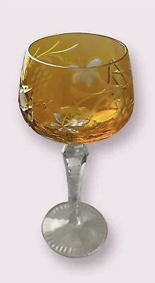 Buy BOHEMIAN CZECH CUT TO CLEAR CRYSTAL WINE Glass GOBLET Hock Amber Color • 42.68£