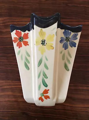 Buy Art Deco Arthur Wood Stylish Shaped, Hand Painted Floral Design Wall Pocket Vgc • 45£