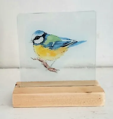 Buy Stained Glass Blue Tit Bird Suncatcher & Display Stand Gift Present Blue Tits • 30£