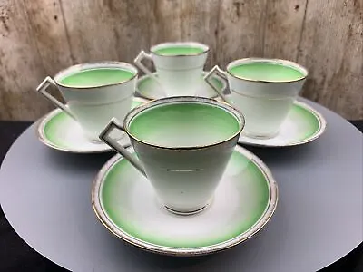 Buy Art Deco C1928 GREEN Vintage 4 CUPS & SAUCERS China Lawleys Regent Street London • 22£