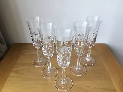 Buy 5 Lovely Crystal Champagne Flutes With Etched Flower. • 19.99£