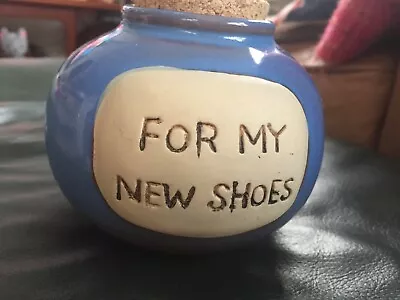 Buy Blue And Brown Slip Pot. Cork Stopper . Stoneware .Sentiment ; For My New Shoes  • 4£