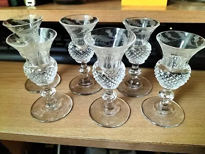 Buy Set Of 6 Possibly Edinburgh Crystal Thistle Etched Liqueur Glasses G Condition • 85£