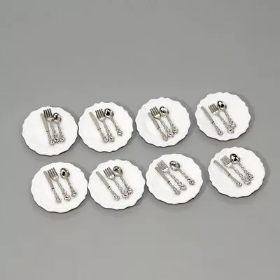 Buy 32PC Tableware 1/6 Scale Dolls House Miniatures Lot Plate Silverware Dining Room • 8.99£