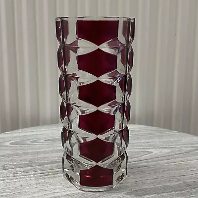 Buy Beautiful Vintage Cranberry And Clear Glass Vase / Made In France • 16£