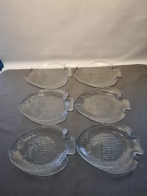 Buy Vintage Arcoroc Set Of 6 Glass Fish Shaped  Plates • 45£