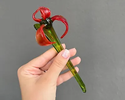 Buy Red Glass Flower Garden Stake - Glass Iris Flower Ornaments - Glass Iris Flower • 18.22£