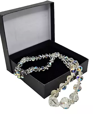 Buy Vintage Mid-Century Glass Aurora Borealis Crystal Beaded Collar Necklace 40 Cm • 4.99£