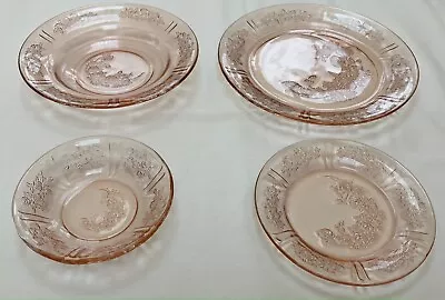 Buy 4  Vintage Fd Depression Glass Pink Sharon Cabbage Rose Dish/bowls/plates 1930's • 45£