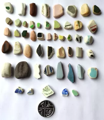 Buy 51 Sea Glass Pottery Multicoloured Vintage Pieces Mosaic Craft Jewellery Art SML • 12.99£