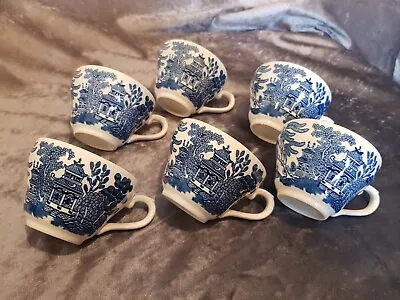 Buy 6 X Vintage Willow Pattern Blue & White Tea Cup Made In England • 12.99£