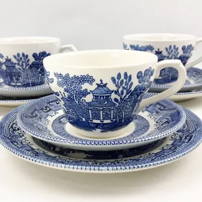Buy Churchill China Blue Willow - 3x Tea Trios - Cups Saucers & Plates - Vintage • 20£