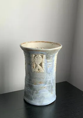 Buy Beautiful Vintage Pale Blue Studio Pottery Vase Ornament Sea Fish Signed • 19.95£