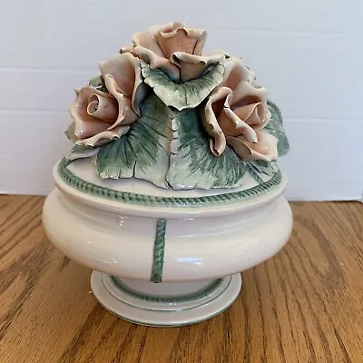 Buy Nora Fenton Pedestal Covered Dish Trinket Box Roses Numbered Italy • 18.97£
